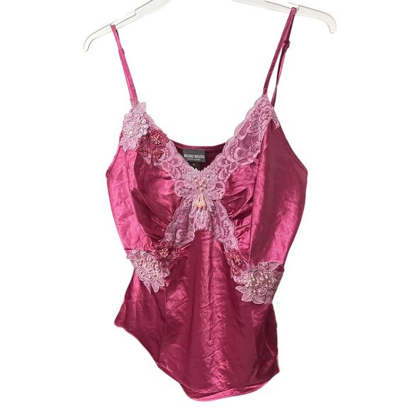 Bisou Bisou Vintage Camisole -Sz 12-Fairy Mermaidcore Satin Lace Beaded Top Y2K - Picture 1 of 6